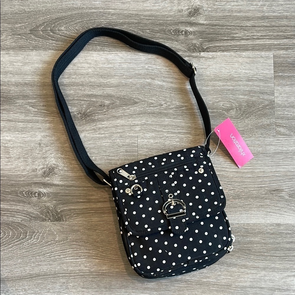 NEW Xhilaration black/white polkadot print crossbody bag